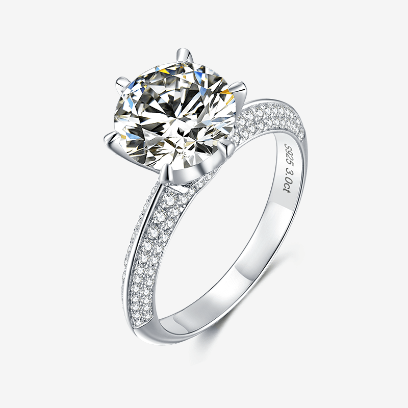 Stunning Valmora 3CT round-cut Moissanite ring 💍✨ with zirconia embellishments, perfect for weddings and engagements!