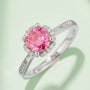 Stunning pink gemstone ring with halo and pavé accents. Perfect for engagement or wedding! 💍✨ #AmazingValue #Moissanite