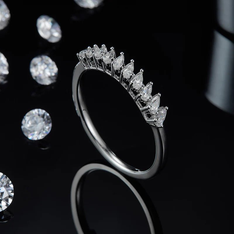 Moissanite half-eternity band ring 💍✨ with marquise and round stones. Perfect for engagement or wedding! Amazing value! 💖